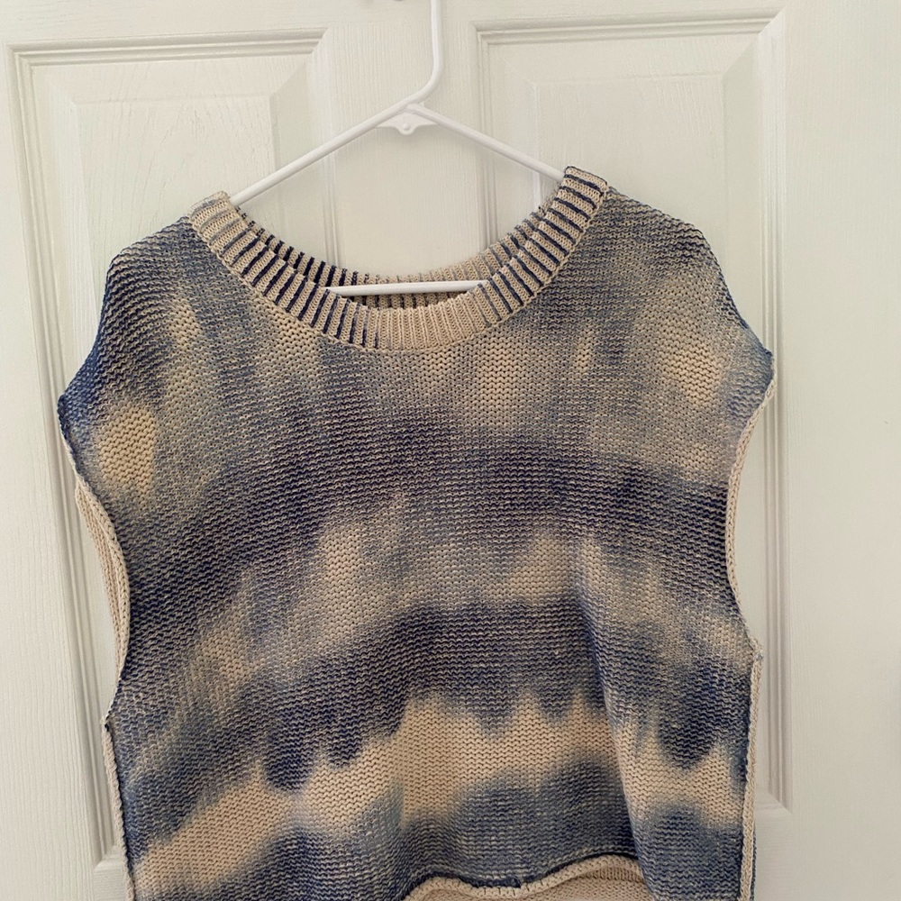 Free People Blue and Cream Knit Sweater